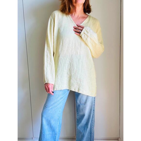 CP Shades Linen Tunic Top in Butter Yellow Size Large Beachy Loungwear - Picture 7 of 8